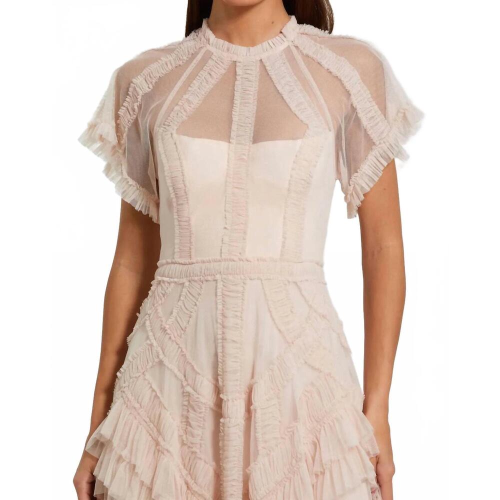 NEW MAC DUGGAL flutter sleeve micro ruffle midi dress in blush - Picture 3 of 3